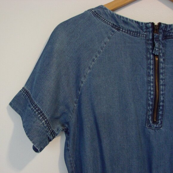 J. Crew Chambray Denim Dress Blue Preppy Tencel Short Sleeve Mini Size Small - Picture 15 of 16